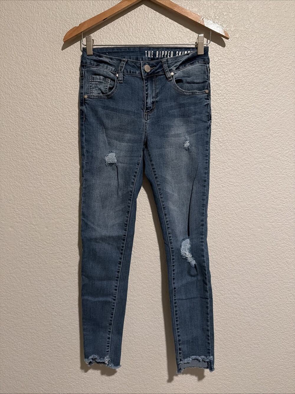 Cotton On Jeans Blue Denim Skinny Raw Hem Ankle Distressed Mid Rise 90s Stretch